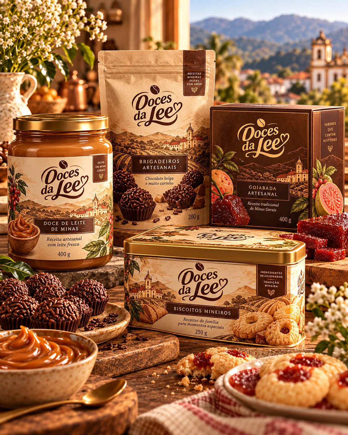 Linha Doces da Lee: doce de leite, goiabada, brigadeiros e biscoitos
