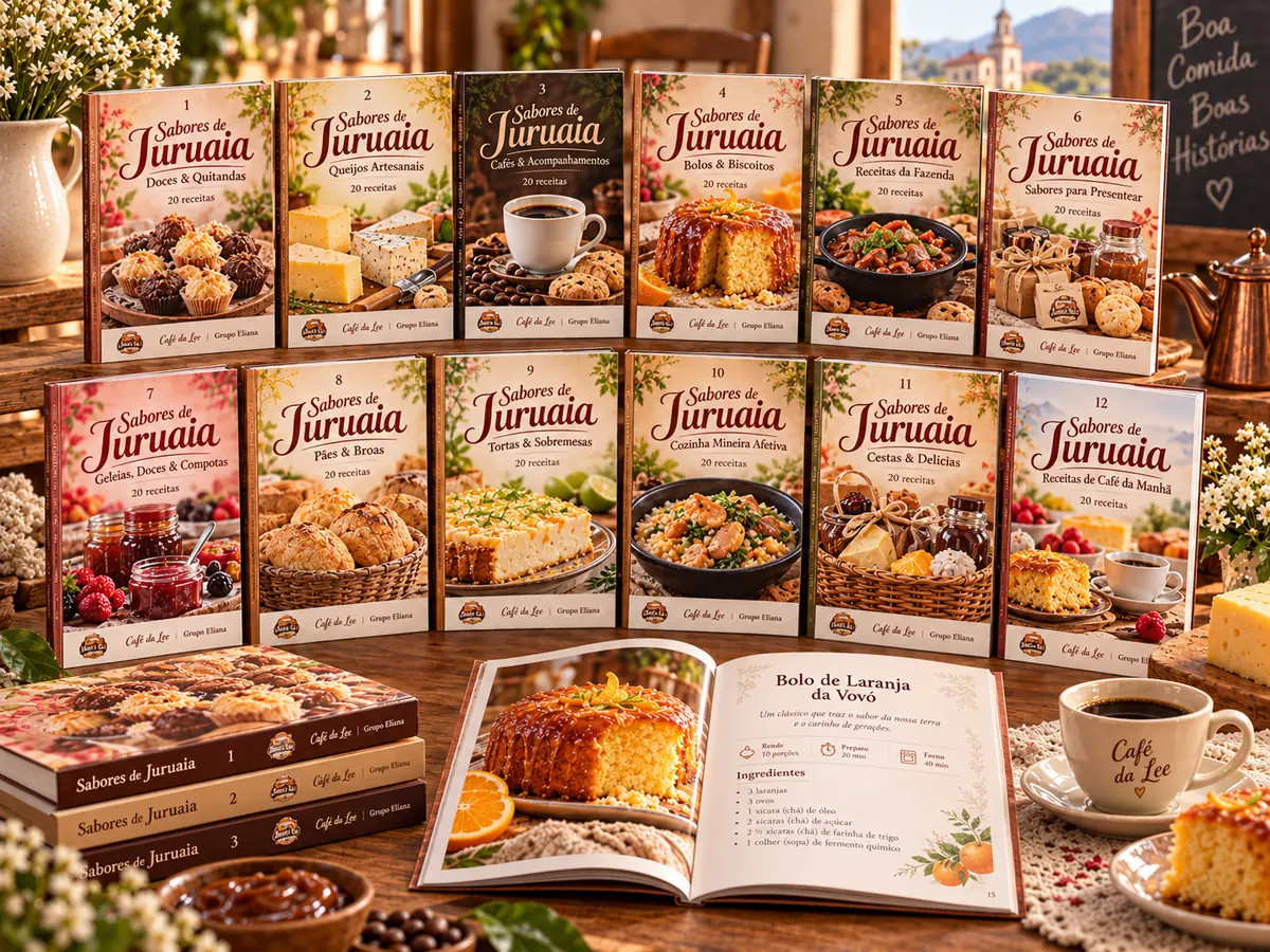 Café e bolos da coleção Sabores de Juruaia